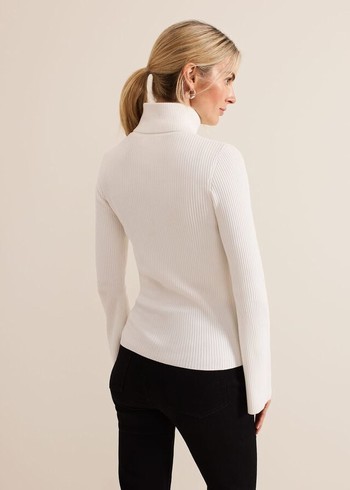 Phase Eight Fran Fluted Sleeve Ribbed Roll Neck Knitwear White Canada | ADLIMK-146